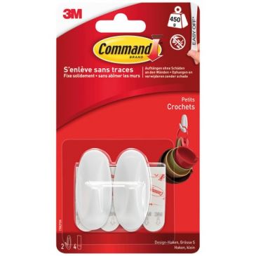 Crochet adhésif - ovale petit - crochet pointe plastique - supporte 450 gr 