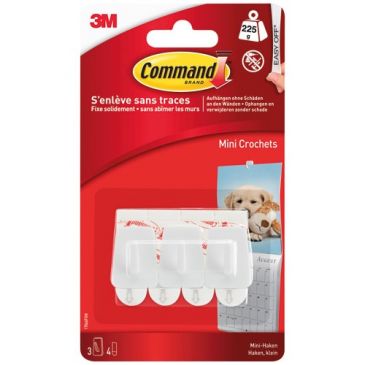 Crochet adhésif - mini - crochet pointe plastique - supporte 225 gr - blanc