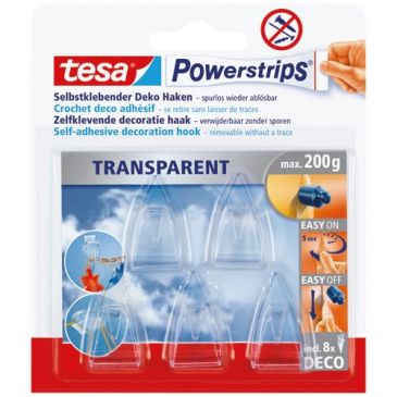 Crochet - Powerstrips - déco - supporte 0.2 Kg - transparent - lot de 5 