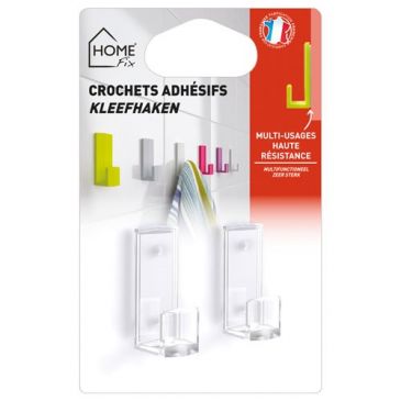 Petit crochet adhésif - cristal - lot de 2