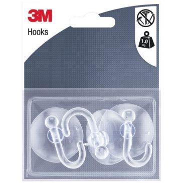Crochet ventouse - rond - supporte 1 Kg - transparent - lot de 3