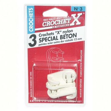 Crochet nylon N°3 - spécial béton - pointe de 11 mm - lot de 3