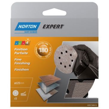 Disque auto-agrippant - D : 125 mm - 8 trous - grain de 180 - finition parf