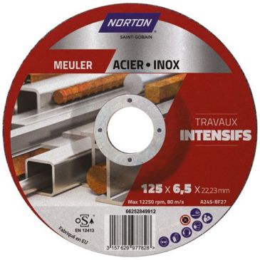 Disque à ébarber - Acier/Inox - 125 x 6,5 x 22,23 mm - moyen déporté - trav