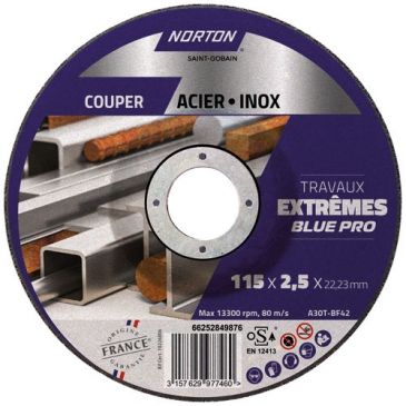 Disque à tronçonner - Acier/Inox - 115 x 2.5 x 22.23 mm - travaux extrêmes 
