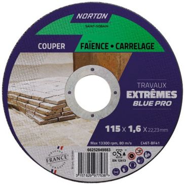 Disque à tronçonner - carrelage / faïence - 115 x 1.6 x 22.23 mm - travaux 