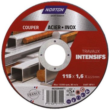 Disque à tronçonner - Acier/Inox - 115 x 1.6 x 22.23 mm - travaux intensifs