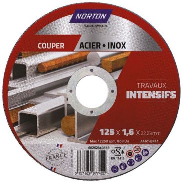 Disque à tronçonner - Acier/Inox - 125 x 1.6 x 22.23 mm - travaux intensifs