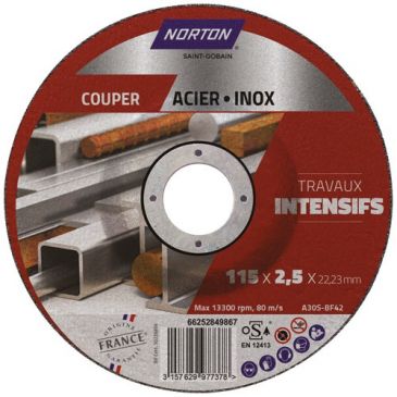 Disque à tronçonner - Acier/Inox - 115 x 2.5 x 22.23 mm - travaux intensifs