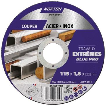 Disque à tronçonner - Acier/Inox - 115 x 1,6 x 22,23 mm - travaux extrêmes 