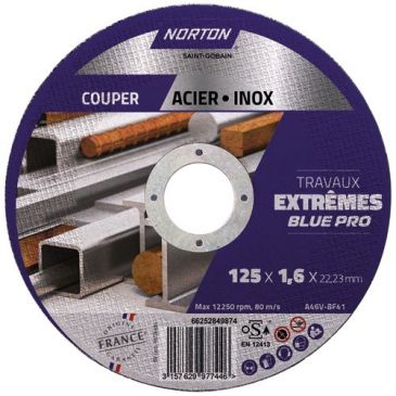 Disque à tronçonner - Acier/Inox - 125 x 1,6 x 22,23 mm - travaux extrêmes 