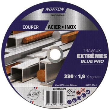 Disque à tronçonner - Acier/Inox - 230 x 1,9 x 22,23 mm - travaux extrêmes 