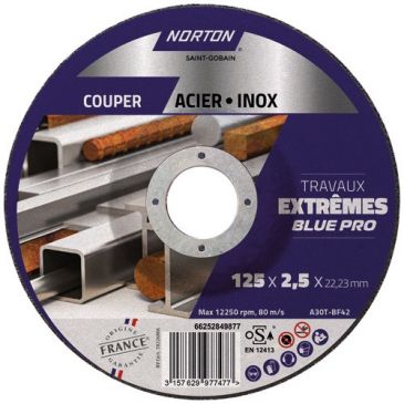 Disque à tronçonner - Acier/Inox - 125 x 2.5 x 22.23 mm - travaux extrêmes 