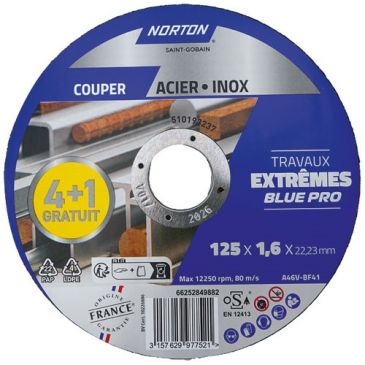 Disque à couper - Acier/Inox - 125 x 1.6 x 22.23 mm - travaux extrêmes blue