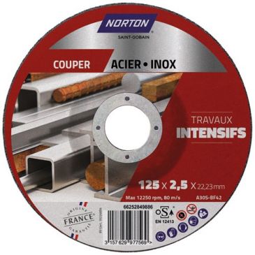 Disque à couper - Acier/Inox - 125 x 2.5 x 22.2 mm - travaux intensifs - lo