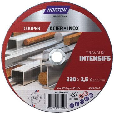 Disque à couper - Acier/Inox - 230 x 2.5 x 22.2 mm - travaux intensifs - lo