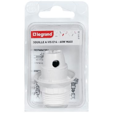 Douille E14 plastique blanc+bague s/c