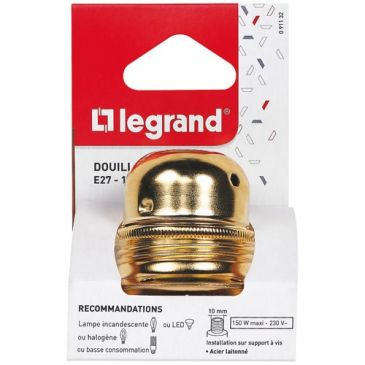 Douille pour ampoule E27 - avec bague - acier laitonné
