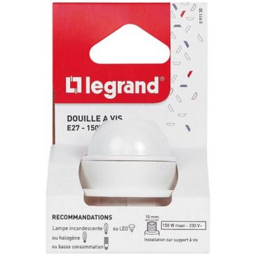 Douille pour ampoule E27 - avec bague - sortie du câble sur le côté - plast