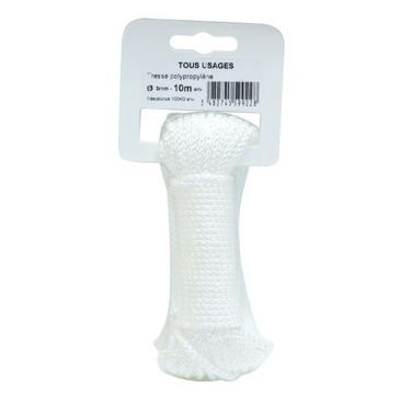 Tresse polypropylène - 8 fuseaux - 3 mm - carotte - 10 m - blanche 