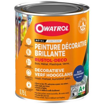 Peinture antirouille 0,75 L Brillante Rustol Déco - Bleu Outremer RAL 5002