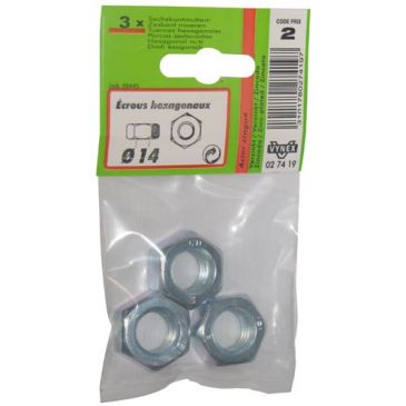 Ecrou 6 pans d.14mm  az x3 en sachet