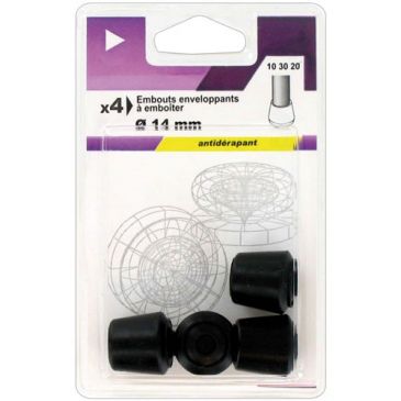 Embout enveloppant caoutchouc noir d.14mm blister de 4