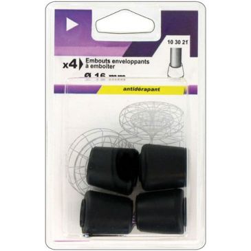 Embout enveloppant caoutchouc noir d.16mm blister de 4