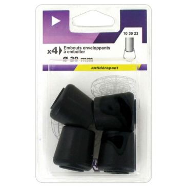 Embout enveloppant caoutchouc noir d.20mm blister de 4