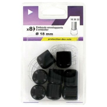Embout enveloppant plastique noir d.18mm blister de 8