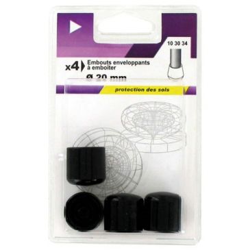 Embout enveloppant plastique noir d.20mm blister de 4