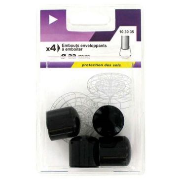 Embout enveloppant plastique noir d.22mm blister de 4