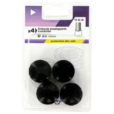 Embout enveloppant plastique noir d.25mm blister de 4