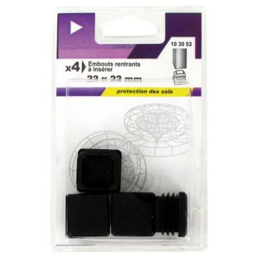 Embout rentrant carré plastique noir 22x22mm blister de 4