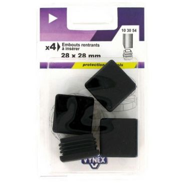 Embout rentrant carré plastique noir 28x28mm blister de 4