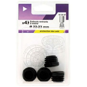 Embout rentrant rond plastique noir d.22-23mm blister de 4