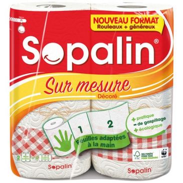 Essuie tout 2 rouleaux décorés demi-feuilles sopalin fsc