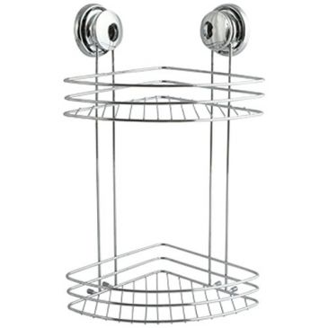 Etagère d'angle - de douche - 2 niveaux - à ventouses - acier chromé
