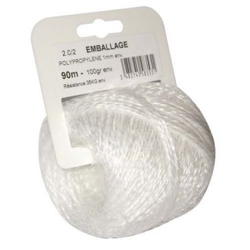 Ficelle polypropylène Ø1 mm pelote 100 g  90 m blanche
