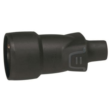 Fiche caoutchouc avec terre 16 A - femelle - sortie droite - IP 44 -noir