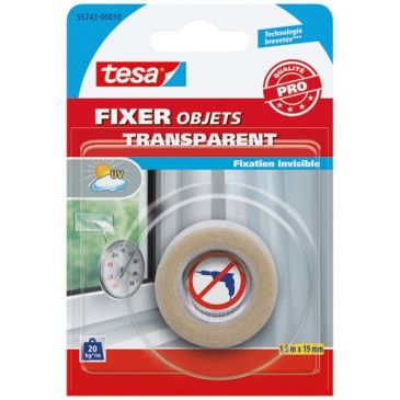 fixation objets double face transparent 1.5mx19mm