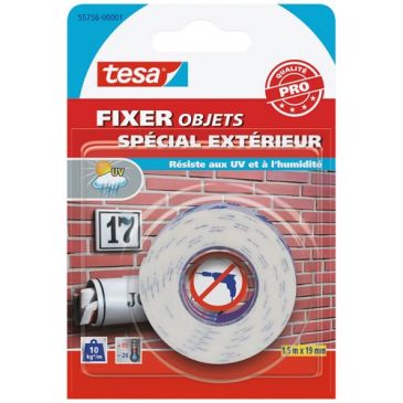 Adhésif fixation objet double face spécial extérieur 15 m x 19 mm