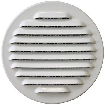 Grille rond ø100mm à persienne alu blanc avec moustiquaire