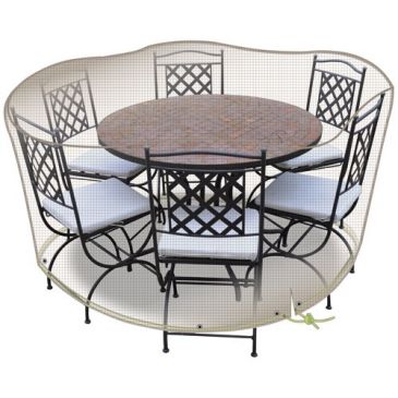 Housse table ronde chaises 6 pers.gris mastic opaque