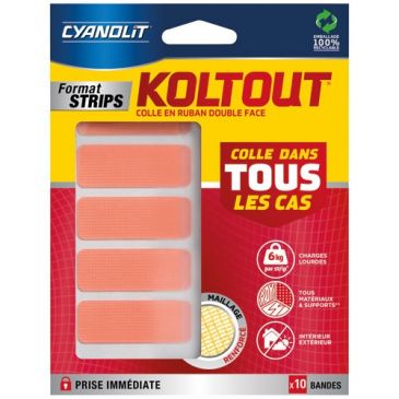 Koltout strip ruban double face prédécoupe x 10