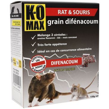 Komax Rats souris difenacoum mélange 3 céréales 150g