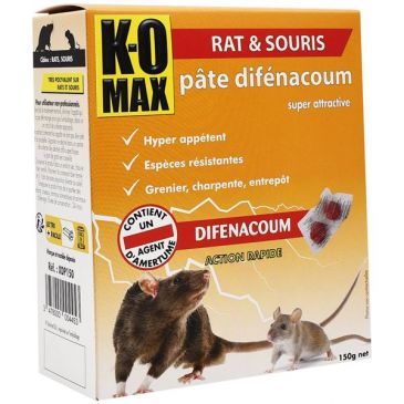 Komax Rats/souris difenacoum pate fraiche 150g
