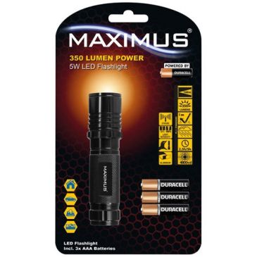 Lampe torche 350 lm - 5W - fonction stroboscope - IP44 - noir