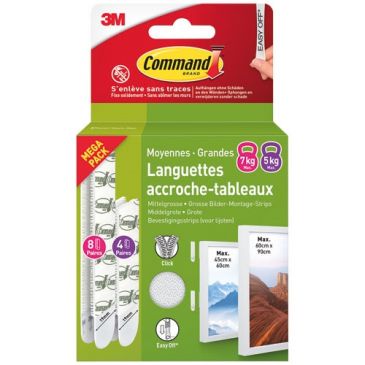 Languette accroche-tableau - adhésive - auto-agrippante - assortis - suppor