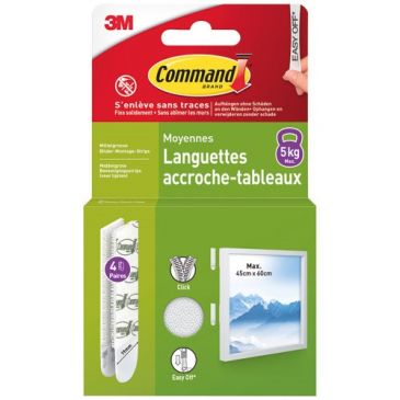 Languette accroche-tableau - adhésive - auto-agrippante - moyen modèle - su
